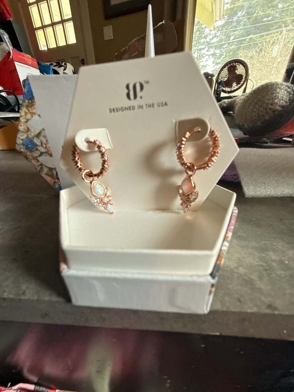 EP Birthday Collection October Lab Grown Milky White Opal Rose Gold Plated Hoop
